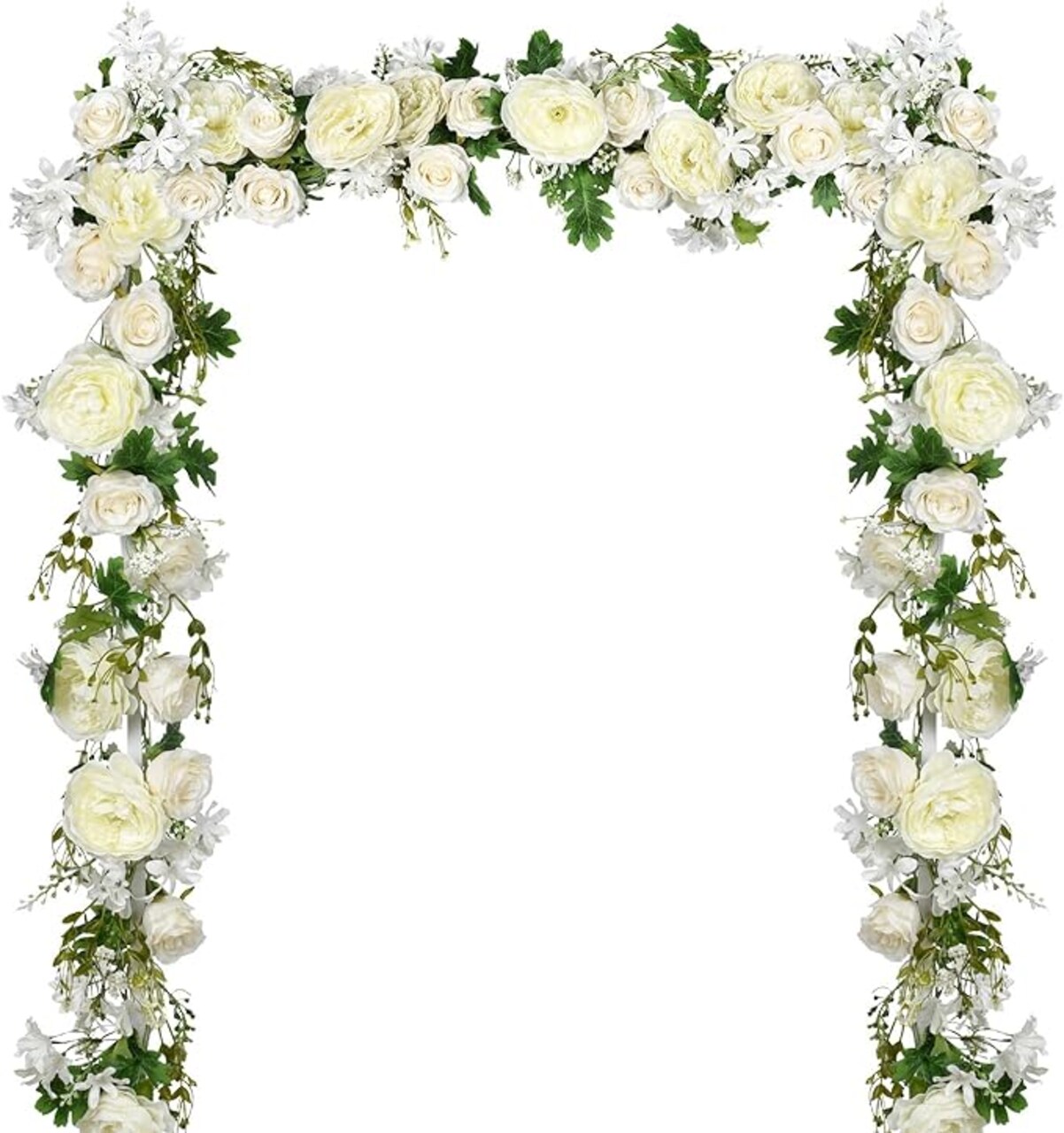 2 Pack Artificial Peony Garland - 6ft Silk White Peony Flower Arch Vine for Wedding Party Table Decoration